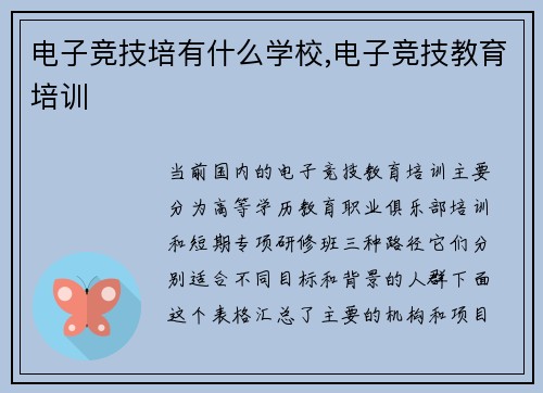 电子竞技培有什么学校,电子竞技教育培训